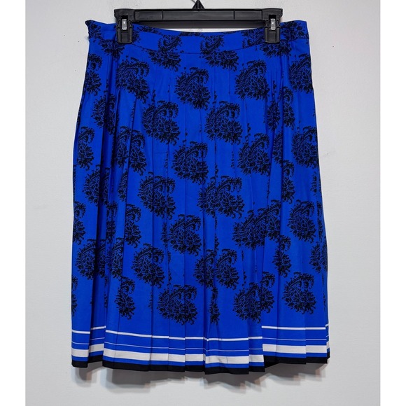 Royal Blue Damask Pleated Skirt Size 8 Old Money Academia‎ Coquette Coastal Chic - Picture 6 of 7